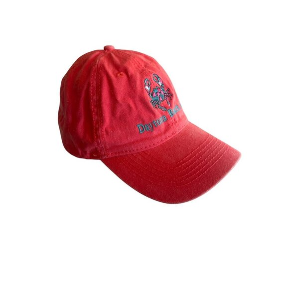 Vintage Daytona Beach FL Red Baseball Cap Adjustable Strap 100% Cotton ESY One S - Picture 2 of 6